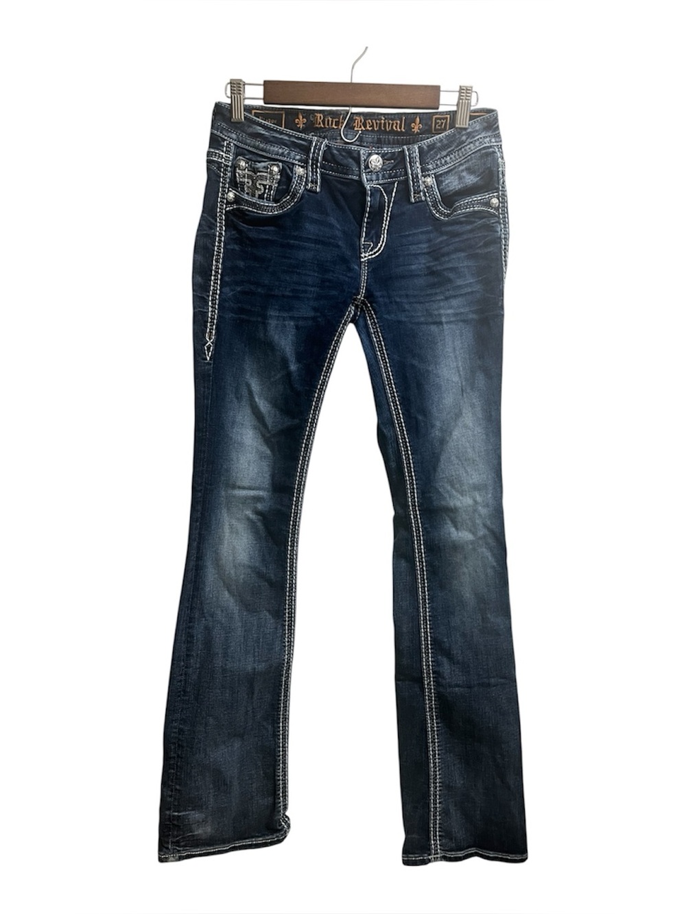 Rock Revival Women's Platov Boot Embellished Dark Wash Jeans SZ 27 4